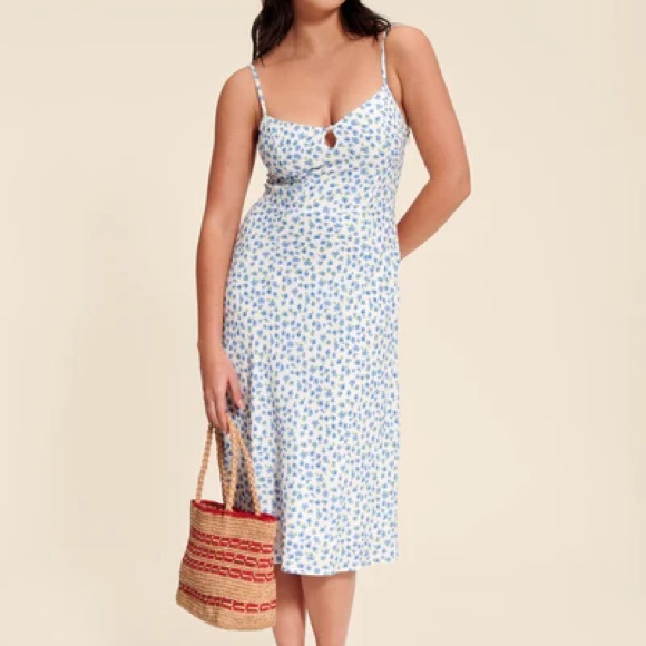 Rouje Blue and White Floral Midi Dress - Picture 1 of 5